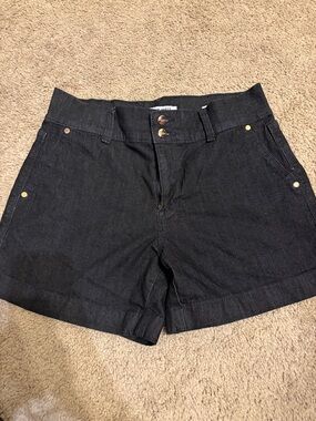 Nine West Black Denim High-Waist Shorts with Button Front